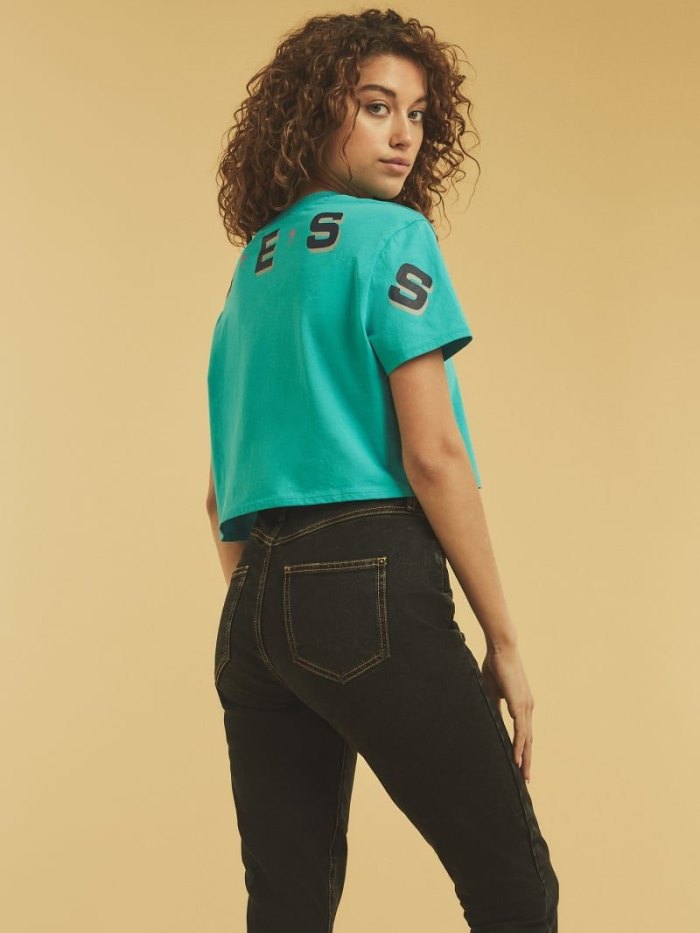 Guess Logo Crop Kadın Tişört Açık Mavi | TR-509716