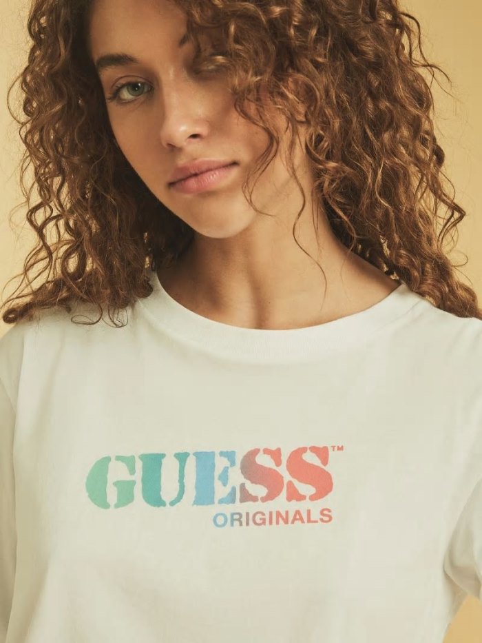 Guess Logo Crop Kadın Tişört Beyaz | TR-057200