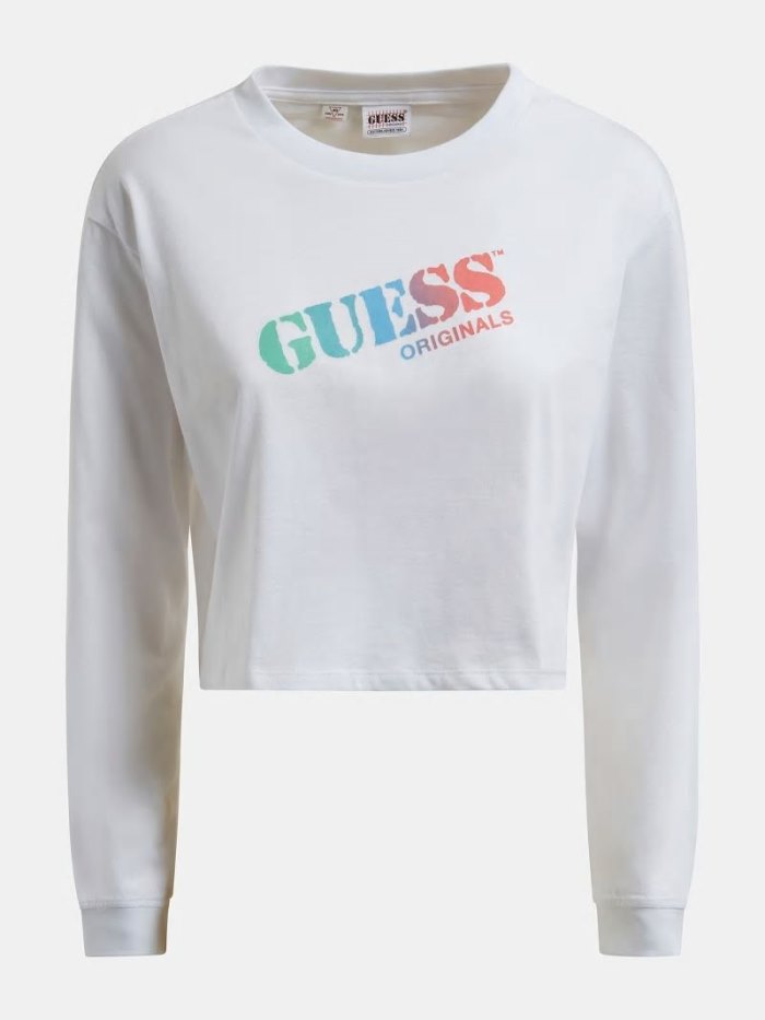 Guess Logo Crop Kadın Tişört Beyaz | TR-057200