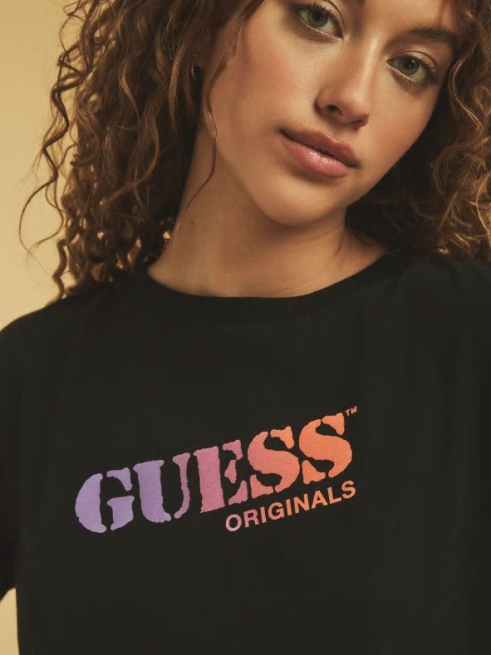 Guess Logo Crop Kadın Tişört Siyah | TR-907499