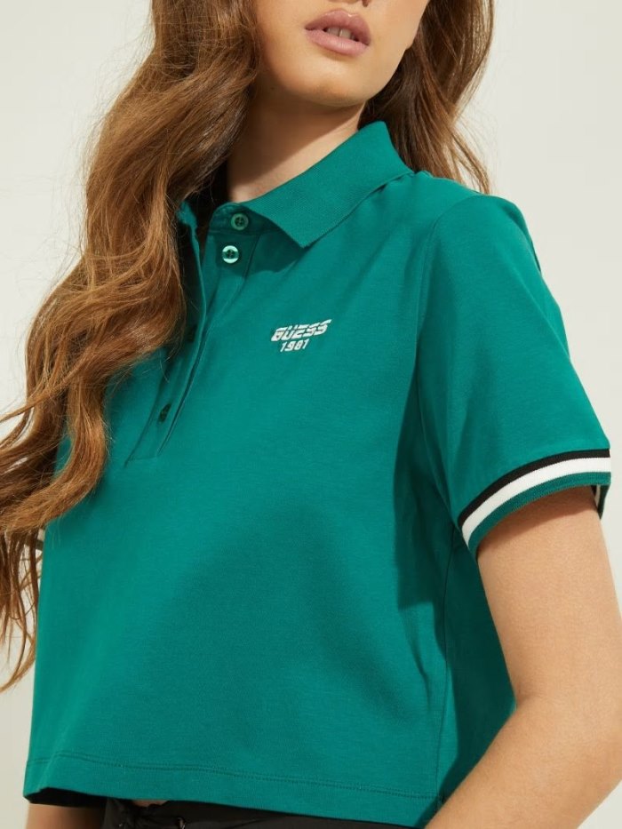 Guess Logo Embroidery Kadın Polo Gömlek Yeşil | TR-238593