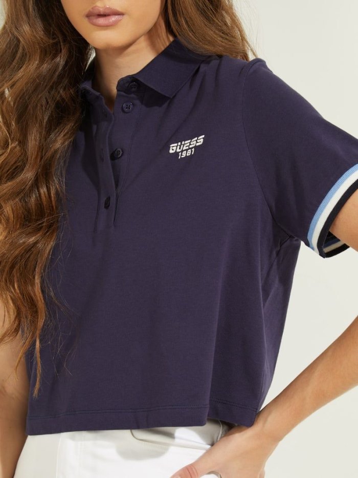 Guess Logo Embroidery Kadın Polo Gömlek Mavi | TR-483675