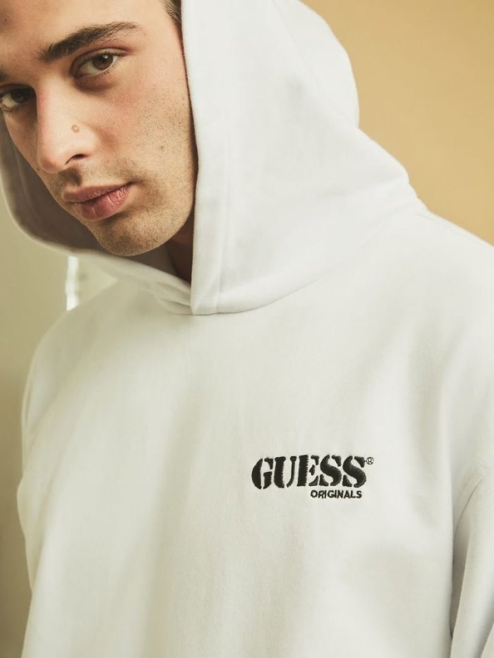 Guess Logo Erkek Kapüşonlu Sweatshirt Beyaz | TR-191279