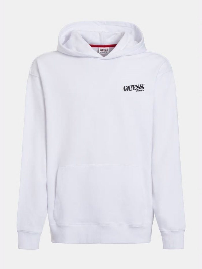 Guess Logo Erkek Kapüşonlu Sweatshirt Beyaz | TR-191279