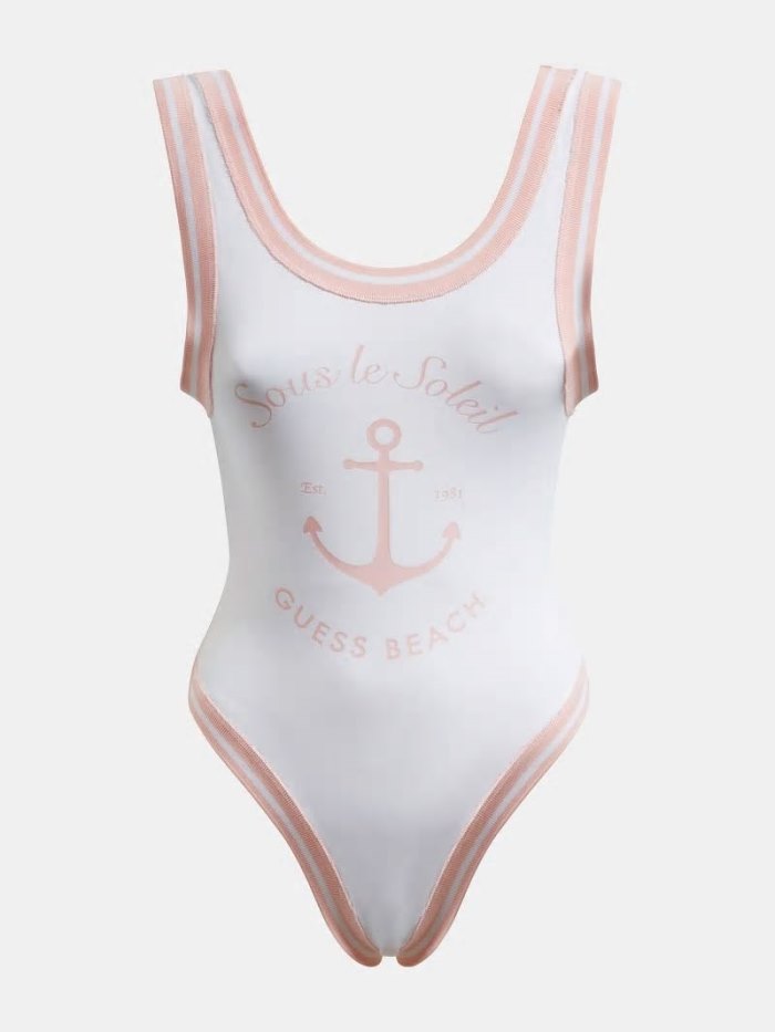 Guess Logo One-piece Kadın Mayo Beyaz | TR-041016