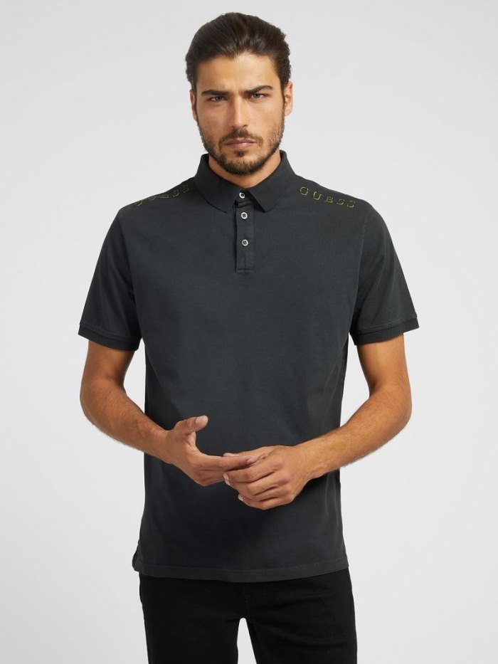 Guess Logo Patch Erkek Polo Gömlek Siyah | TR-768429