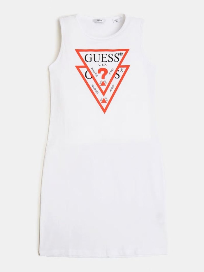 Guess Logo Print On The Front Çocuk Elbise Beyaz | TR-840070