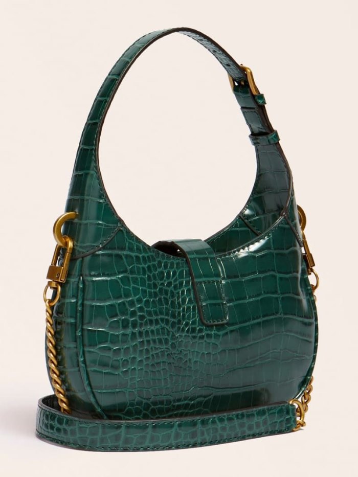 Guess Maimie Croc Print Mini Kadın Hobo Çanta Yeşil | TR-287955