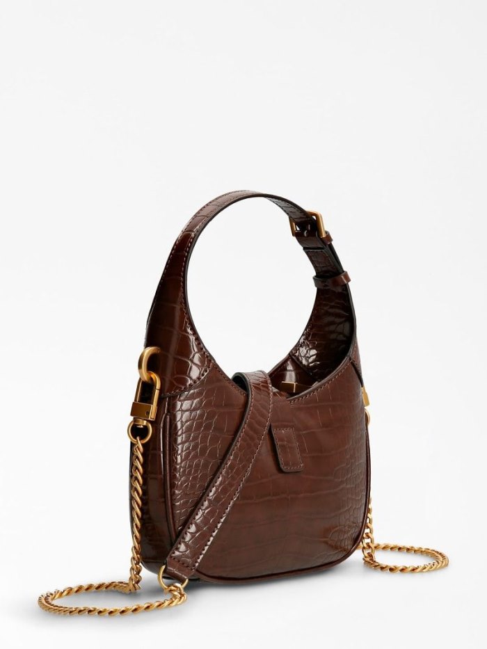 Guess Maimie Croc Print Mini Kadın Hobo Çanta Kahverengi | TR-406046