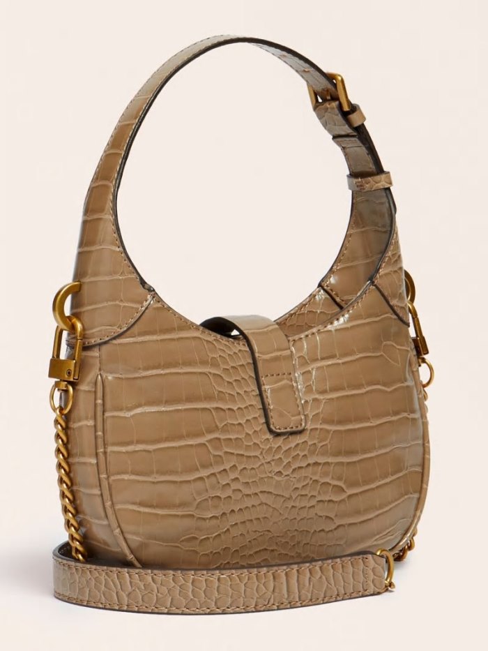 Guess Maimie Croc Print Mini Kadın Hobo Çanta Krema | TR-636008