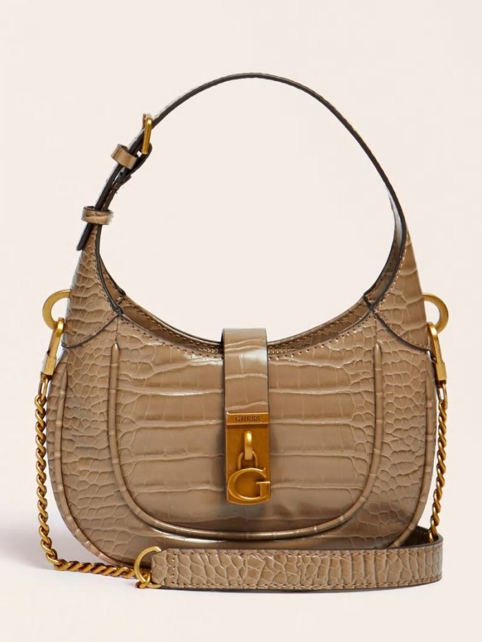 Guess Maimie Croc Print Mini Kadın Hobo Çanta Krema | TR-636008