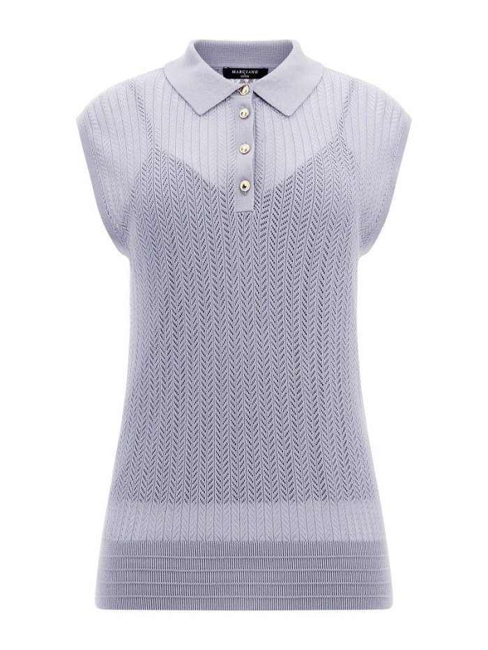 Guess Marciano Openwork Knit Polo Kadın Polo Gömlek Açık Mavi | TR-665190