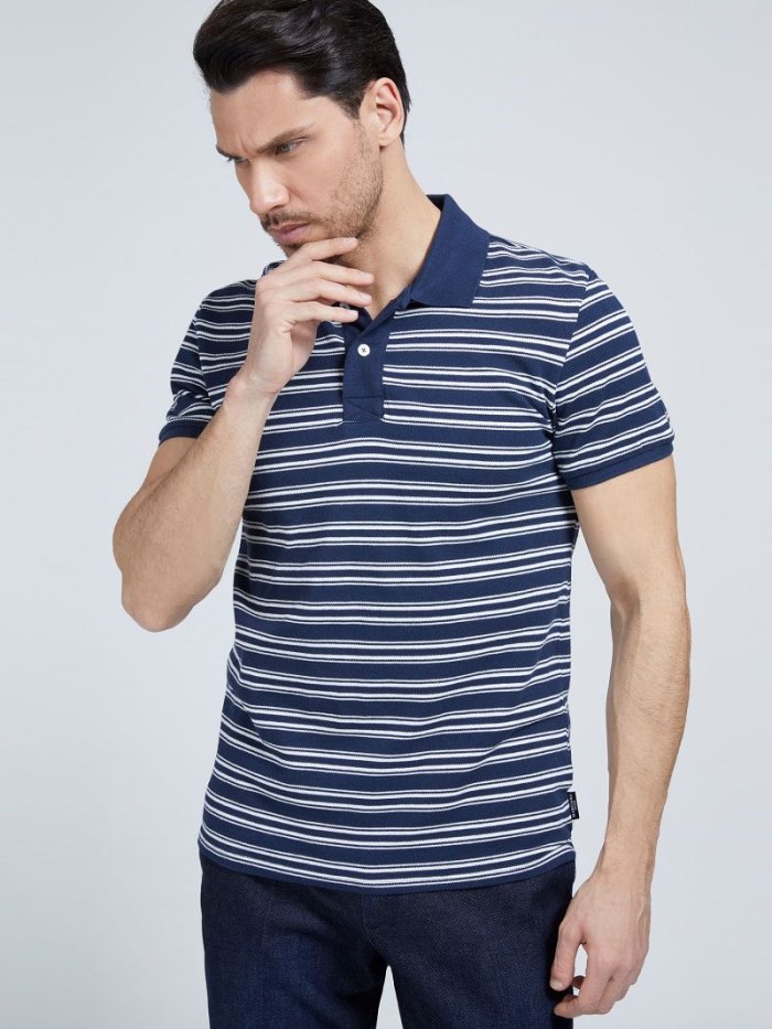 Guess Marciano Çizgili Erkek Polo Gömlek Mavi | TR-217864