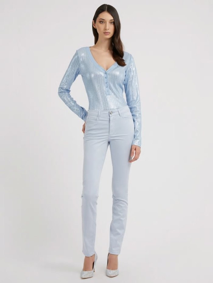 Guess Metallic Rib Knit Kadın Üstler Mavi | TR-428903