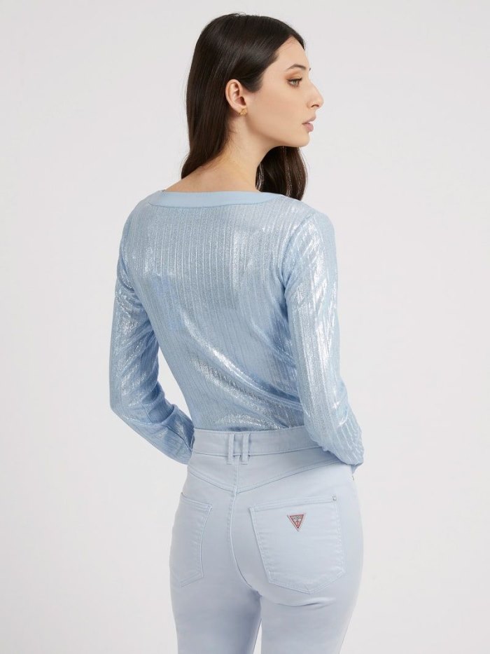 Guess Metallic Rib Knit Kadın Üstler Mavi | TR-428903