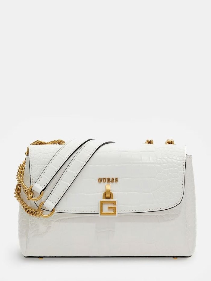 Guess Montreal Croc Print Mini Kadın Çapraz Askılı Çanta Beyaz | TR-538498