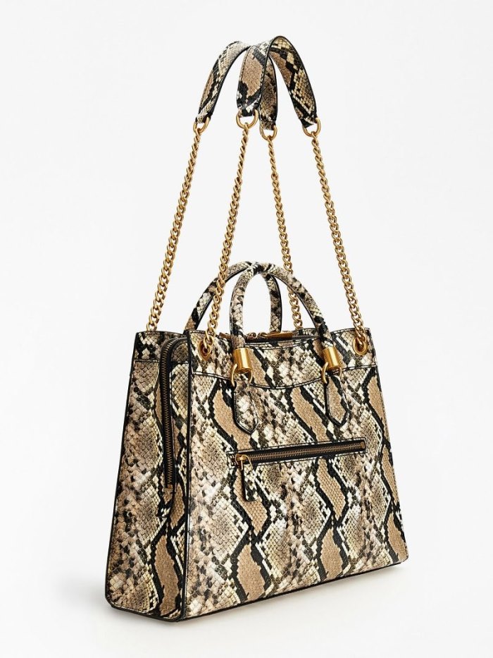 Guess Nell Python-print Kadın Omuz Çantası Bej Rengi | TR-387953