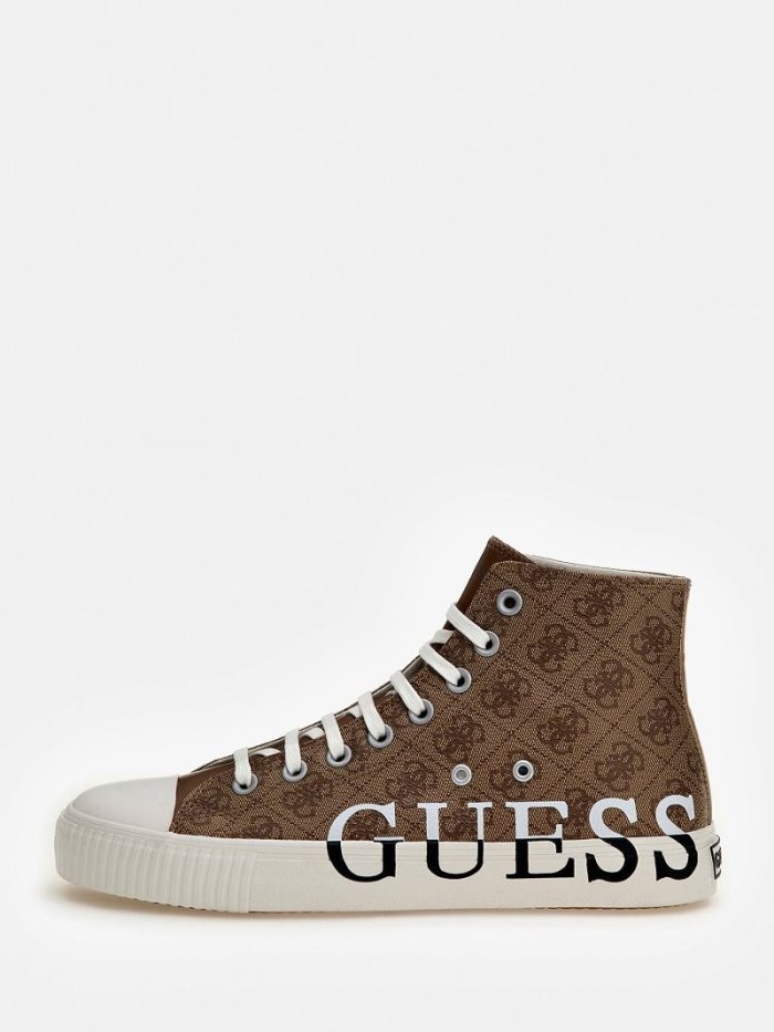 Guess New Winners 4g Logo Erkek High Top Sneakers Bej Rengi | TR-925821