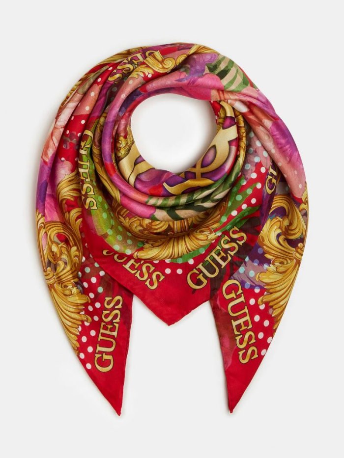 Guess Noelle Floral Kadın Neckerchief Kırmızı | TR-516626