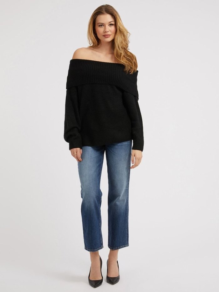 Guess Off-shoulder Kadın Kazak Siyah | TR-864354