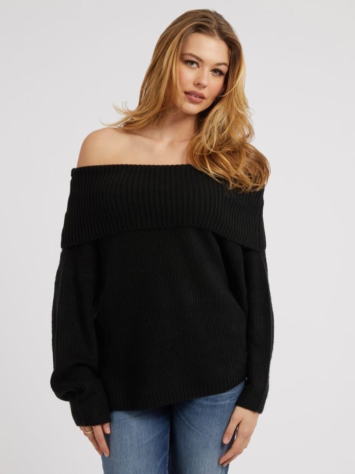 Guess Off-shoulder Kadın Kazak Siyah | TR-864354