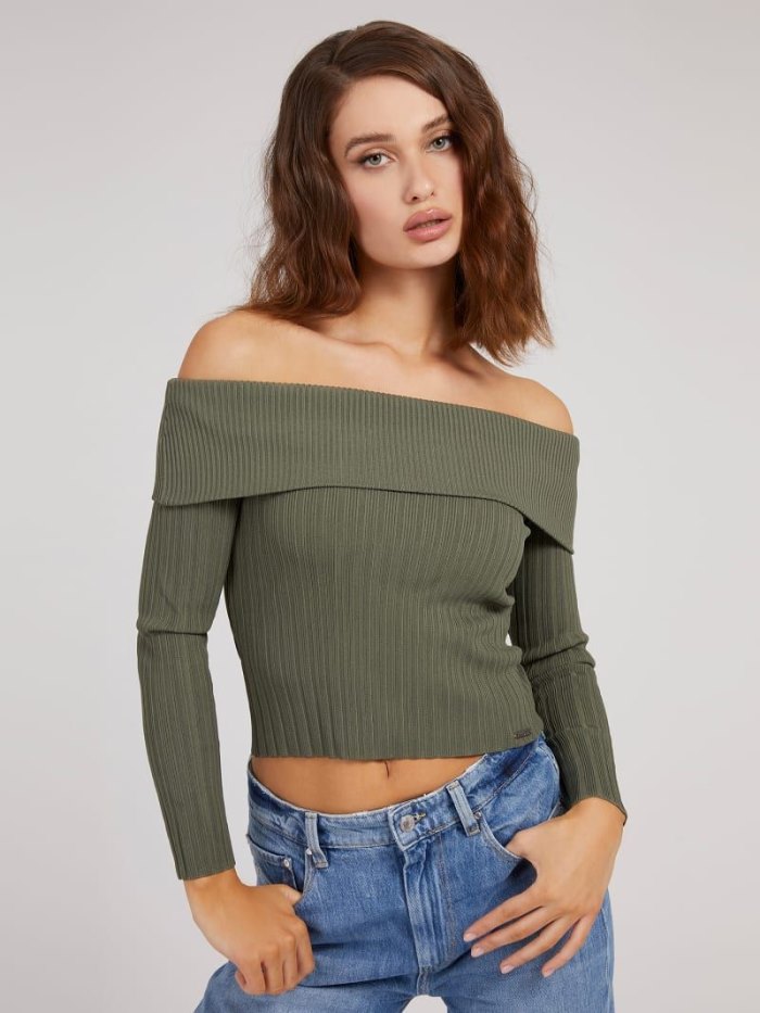 Guess Off-shoulder Kadın Kazak Yeşil | TR-509119