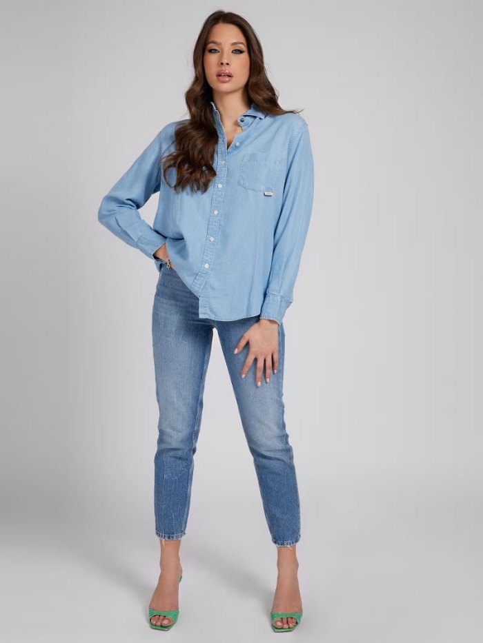 Guess Oversize Fit Kadın Denim Shirts Mavi | TR-839693