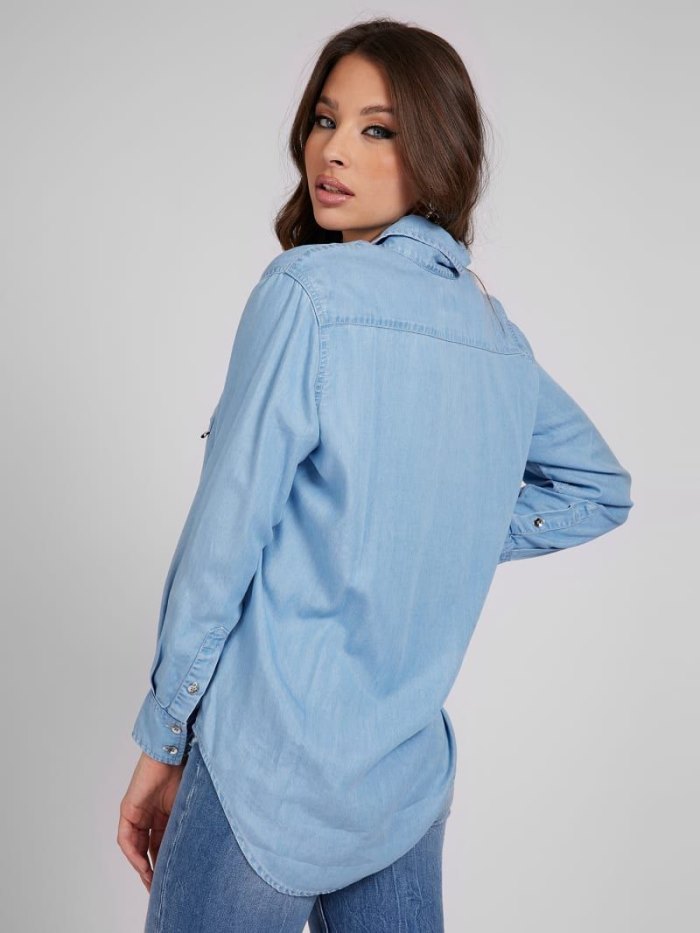 Guess Oversize Fit Kadın Denim Shirts Mavi | TR-839693