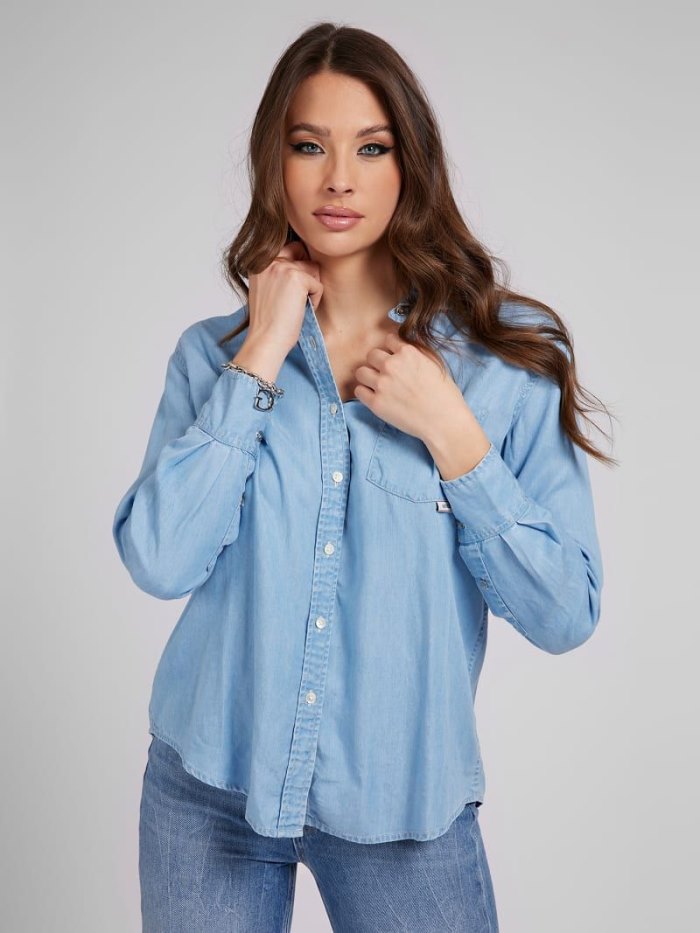 Guess Oversize Fit Kadın Denim Shirts Mavi | TR-839693