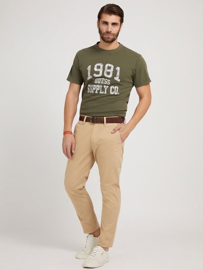 Guess Pantolonlar Regular Fit Chino Erkek Pantolonlar Haki | TR-817470