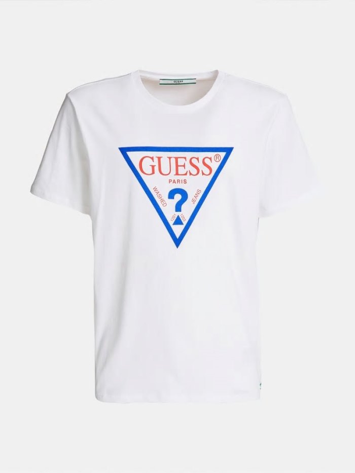 Guess Paris Logo Erkek Tişört Beyaz | TR-408998