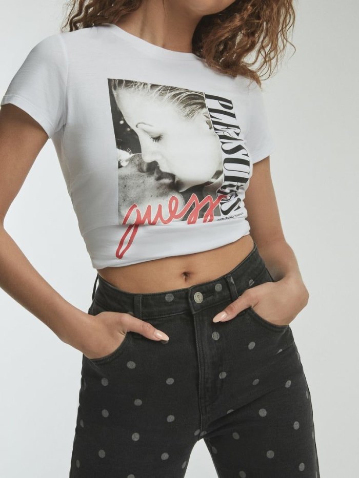 Guess Placed Print Crop Kadın Üstler Beyaz | TR-893058