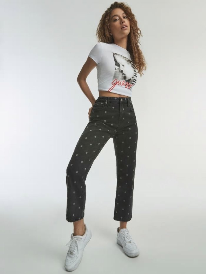 Guess Placed Print Crop Kadın Üstler Beyaz | TR-893058