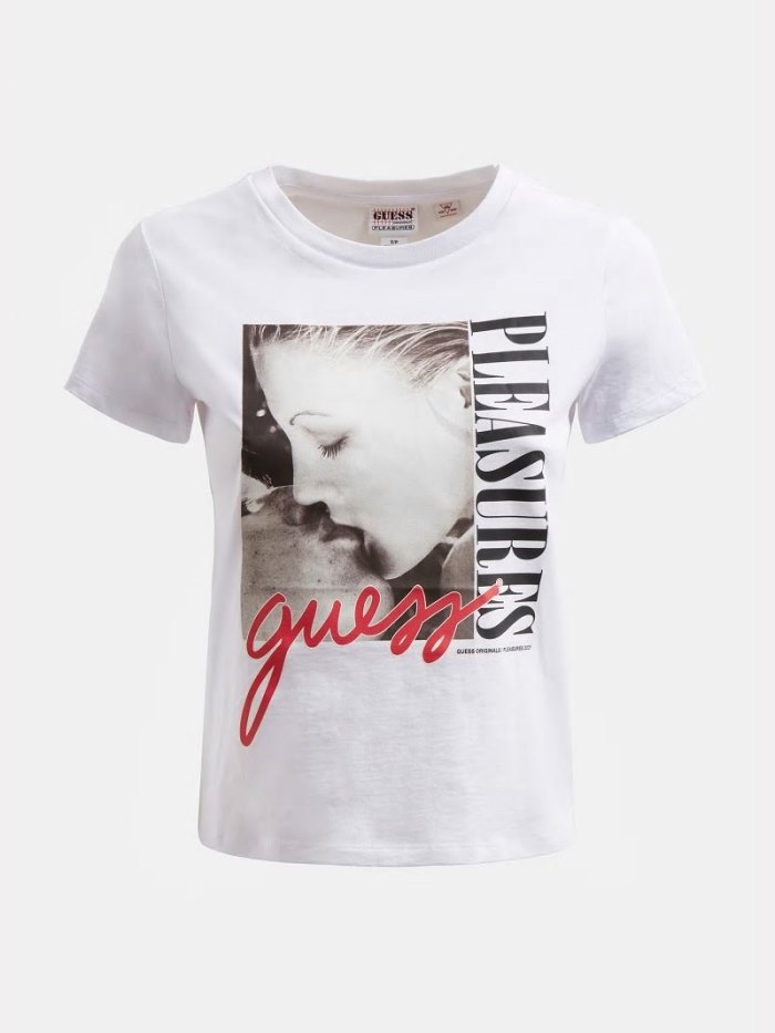 Guess Placed Print Crop Kadın Üstler Beyaz | TR-893058