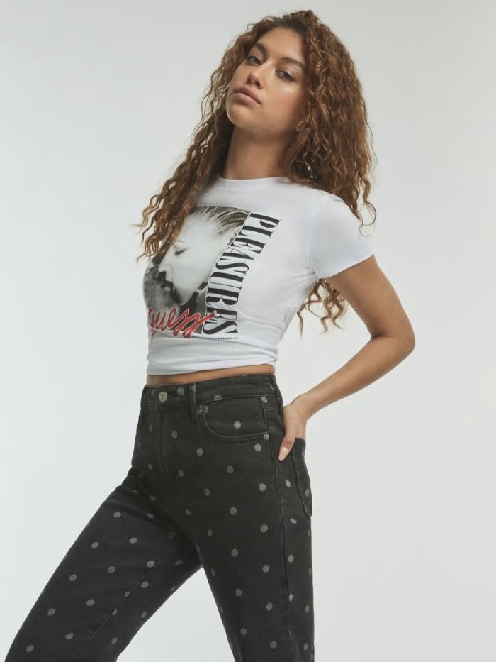 Guess Placed Print Crop Kadın Üstler Beyaz | TR-893058