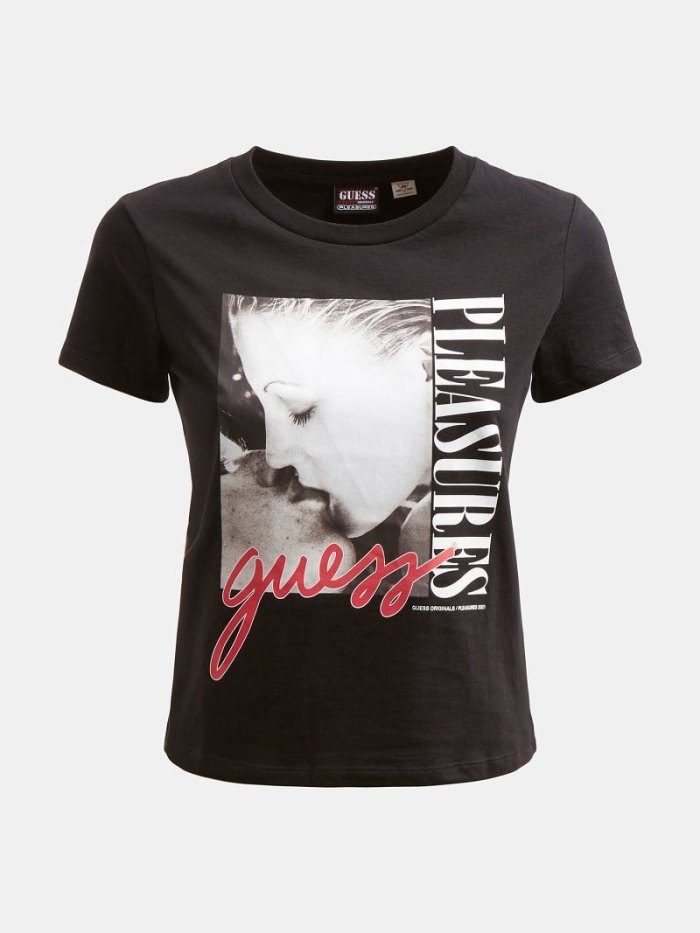 Guess Placed Print Crop Kadın Üstler Siyah | TR-331877