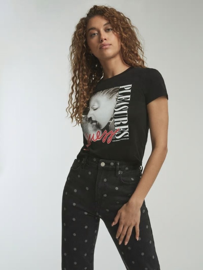 Guess Placed Print Crop Kadın Üstler Siyah | TR-331877