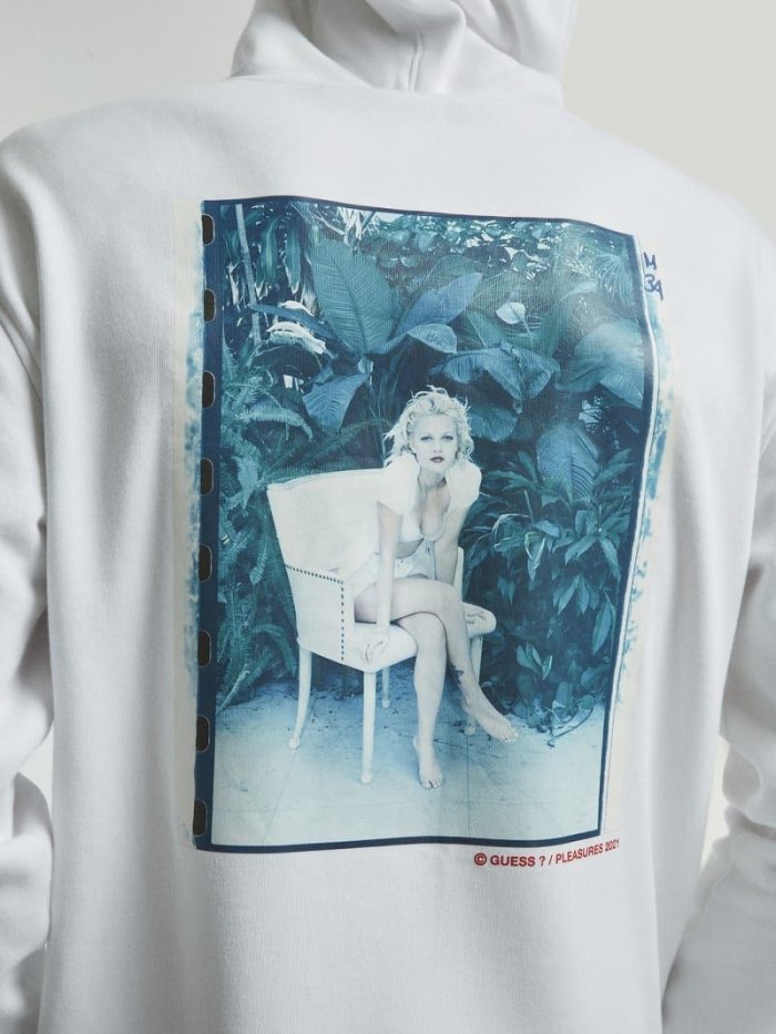 Guess Placed Print Erkek Kapüşonlu Sweatshirt Beyaz | TR-661641