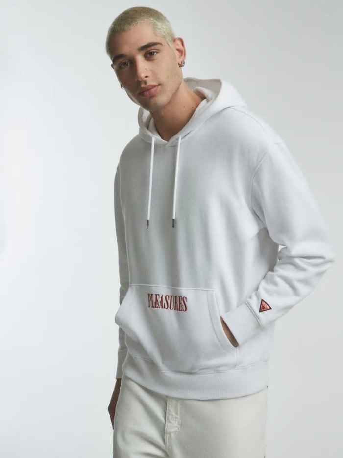 Guess Placed Print Erkek Kapüşonlu Sweatshirt Beyaz | TR-661641