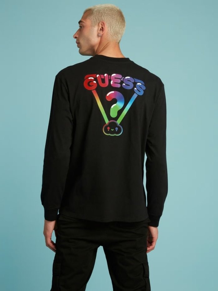 Guess Placed Print Erkek Tişört Siyah | TR-384197