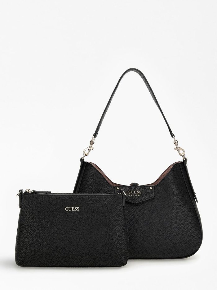 Guess Pochette Brenton Kadın Hobo Çanta Siyah | TR-962255