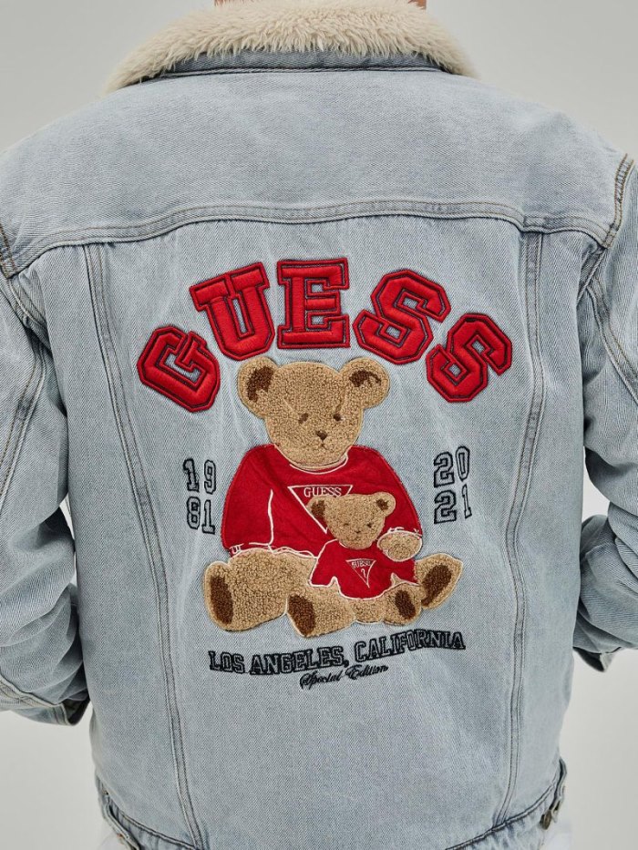 Guess Rear-print Slim Erkek Kot Ceketler Açık Mavi | TR-232483