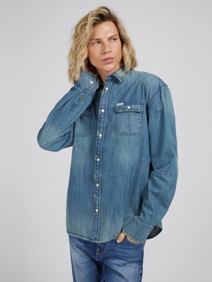 Guess Regular Fit Erkek Denim Shirts Mavi | TR-124794