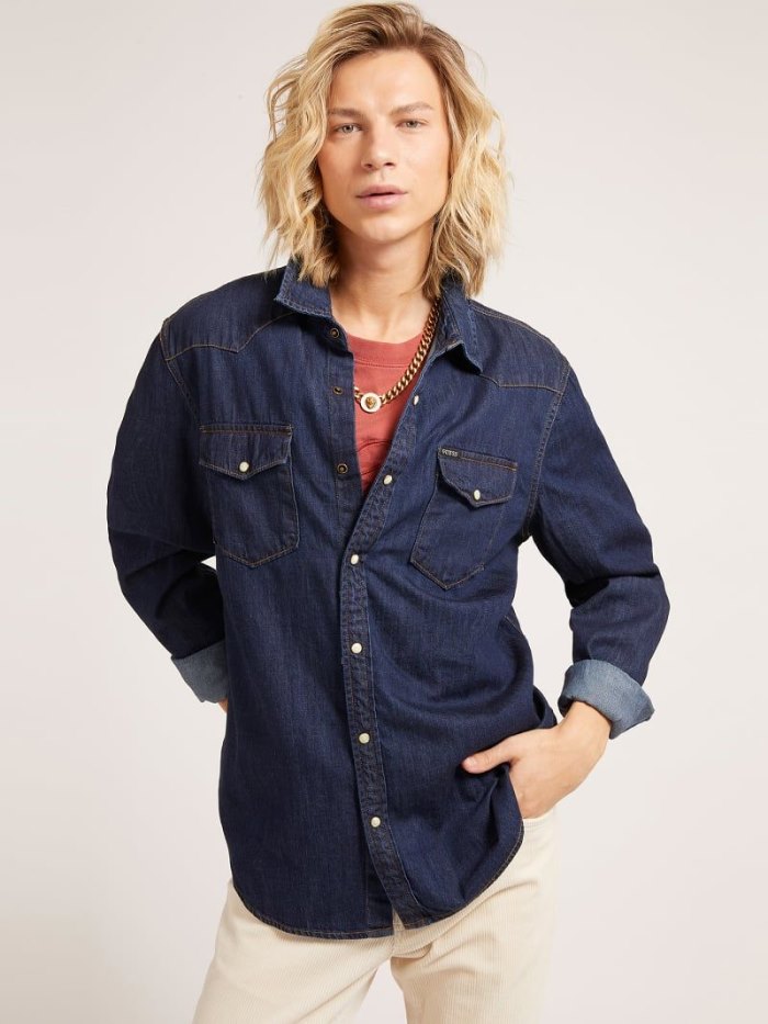 Guess Regular Fit Erkek Denim Shirts Mavi | TR-572469