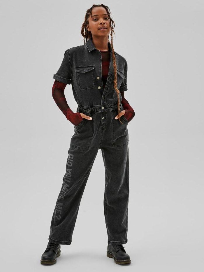 Guess Relaxed-fit Kadın Denim Jumpsuit Siyah | TR-625742