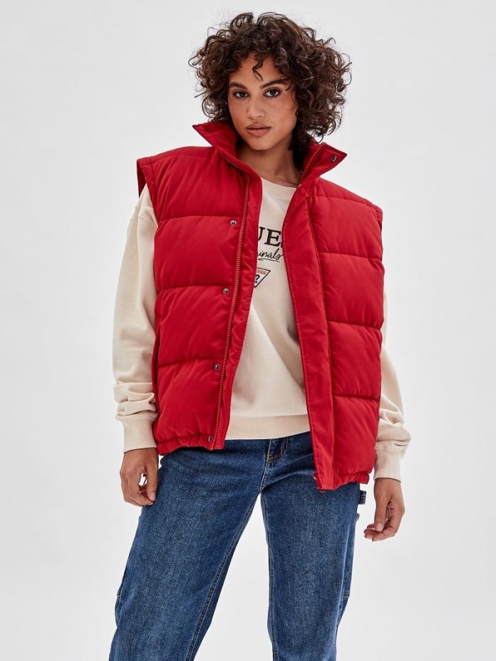 Guess Removable Sleeves Erkek Puffer Jacket Kırmızı | TR-416492