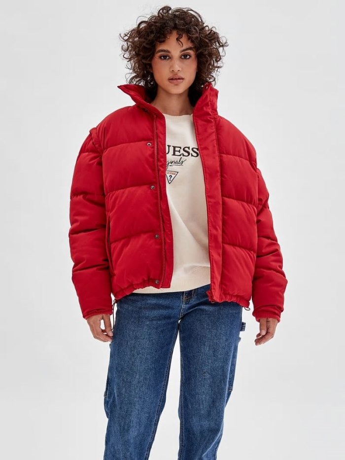 Guess Removable Sleeves Erkek Puffer Jacket Kırmızı | TR-416492