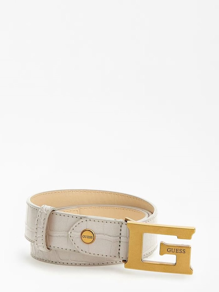 Guess Retour Croc Print Belt Kadın Kemer Beyaz | TR-385221