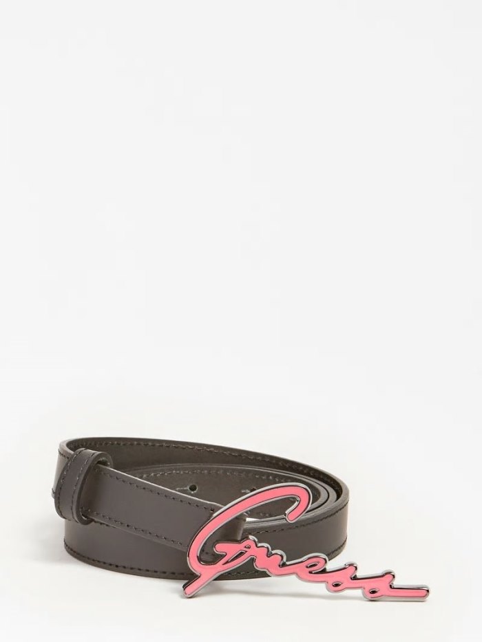 Guess Rhea Real Deri Logo Belt Kadın Kemer Siyah | TR-657080