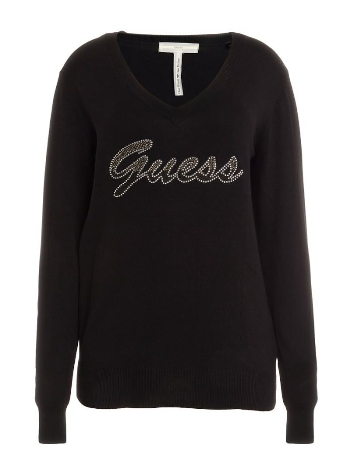 Guess Rhinestones Front Logo Kadın Kazak Siyah | TR-009643